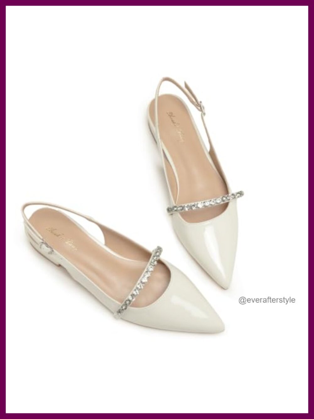 Rhinestone Pointed Toe Slingback Flats Faux Leather Dressy Shoes